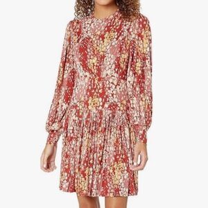 Free People Heartbeats Black Floral Print Long Sleeve Skater Dress Sz L